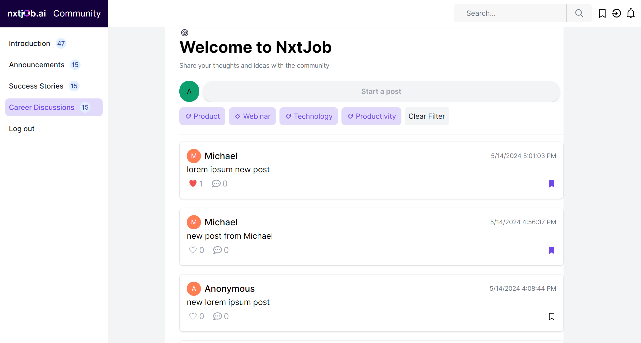 An image of the Community App project.